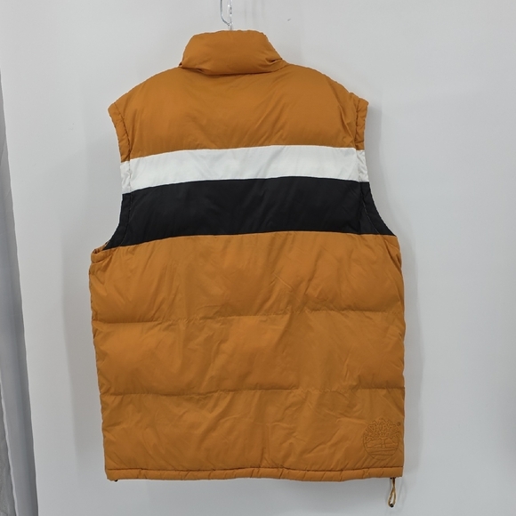 Timberland Men's Puffer Vest in Orange with Black and White Stripes Size XL - Picture 4 of 9